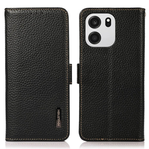 KHAZNEH for OnePlus Nord CE6 5G / Nord 6 5G / Turbo 6V 5G / Turbo 6 5G Phone Case Litchi Texture Genuine Cow Leather Cover RFID Blocking - Black - 1