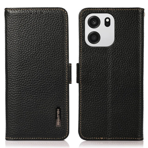 KHAZNEH for OnePlus Nord CE6 5G / Nord 6 5G / Turbo 6V 5G / Turbo 6 5G Phone Case Litchi Texture Genuine Cow Leather Cover RFID Blocking - Black - 1