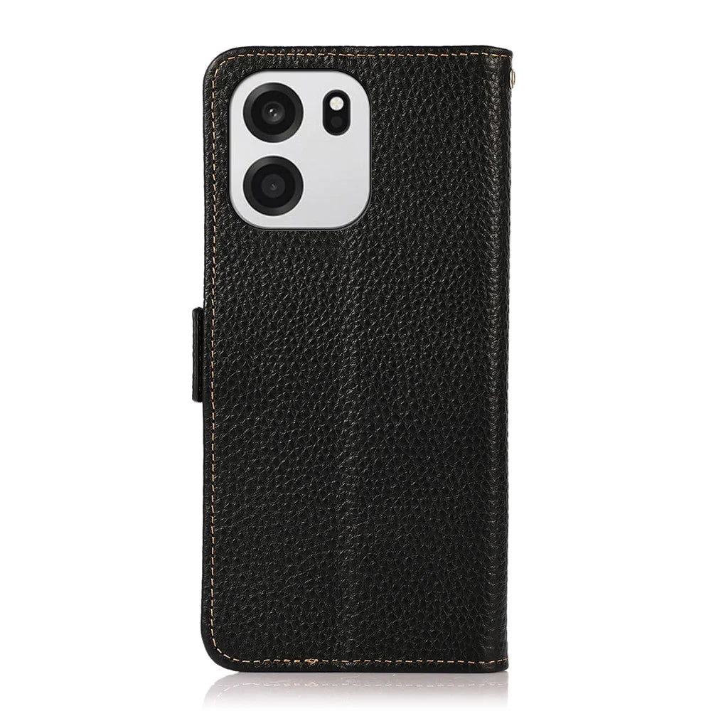KHAZNEH for OnePlus Nord CE6 5G / Nord 6 5G / Turbo 6V 5G / Turbo 6 5G Phone Case Litchi Texture Genuine Cow Leather Cover RFID Blocking - Black - 7