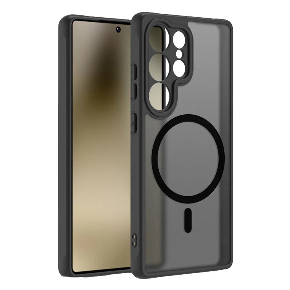 For Samsung Galaxy S26 Ultra Magnetic Case Skin-Touch PC + TPU Matte Back Cover - Black - 1