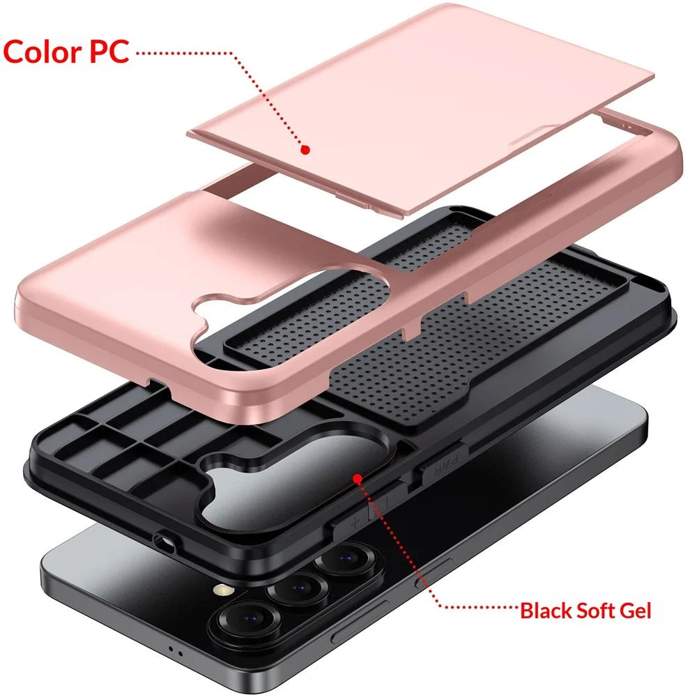 AMORUS For Samsung Galaxy A57 5G Case with Sliding Card Holder PC TPU Phone Back Cover - Rose Gold - 4