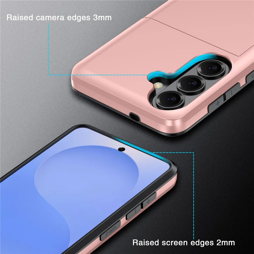 AMORUS For Samsung Galaxy A57 5G Case with Sliding Card Holder PC TPU Phone Back Cover - Rose Gold - 7