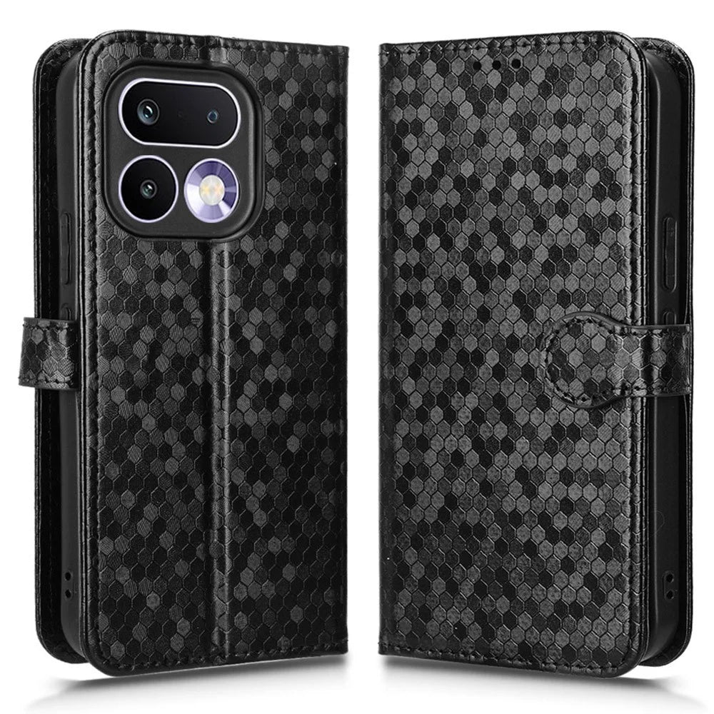 For Realme 16 Pro 5G Wallet Case Dot Pattern Imprint PU Leather Phone Cover with Wrist Strap - Black - 1