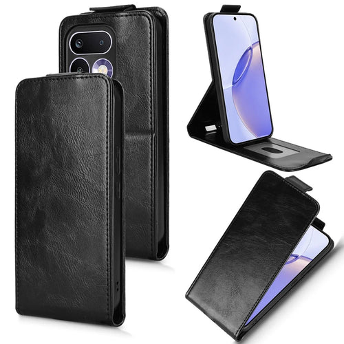 For Realme 16 Pro+ 5G Stand Case Magnetic Clasp Vertical Flip Leather Phone Cover with Card Holder - Black - 1