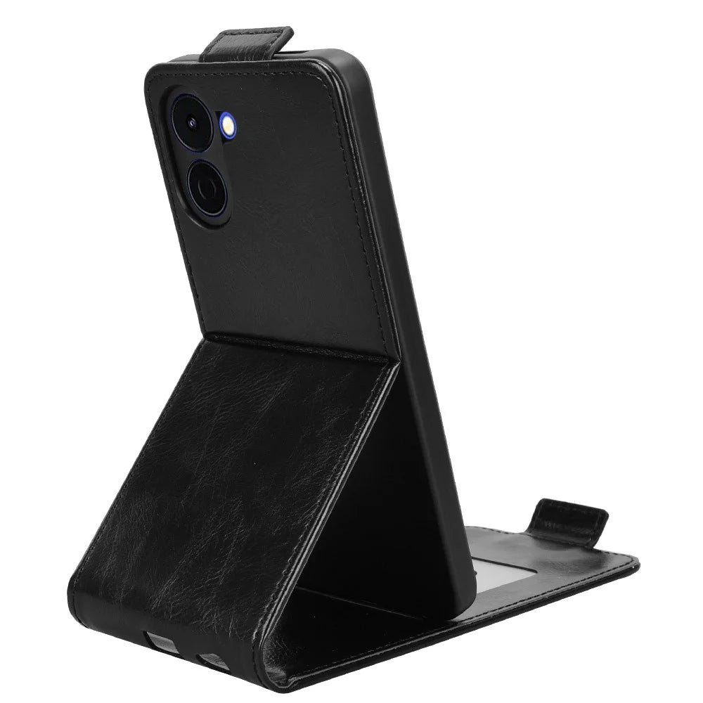 For TECNO Spark Go 3 Stand Case Magnetic Clasp Vertical Flip Leather Phone Cover with Card Holder - Black - 4