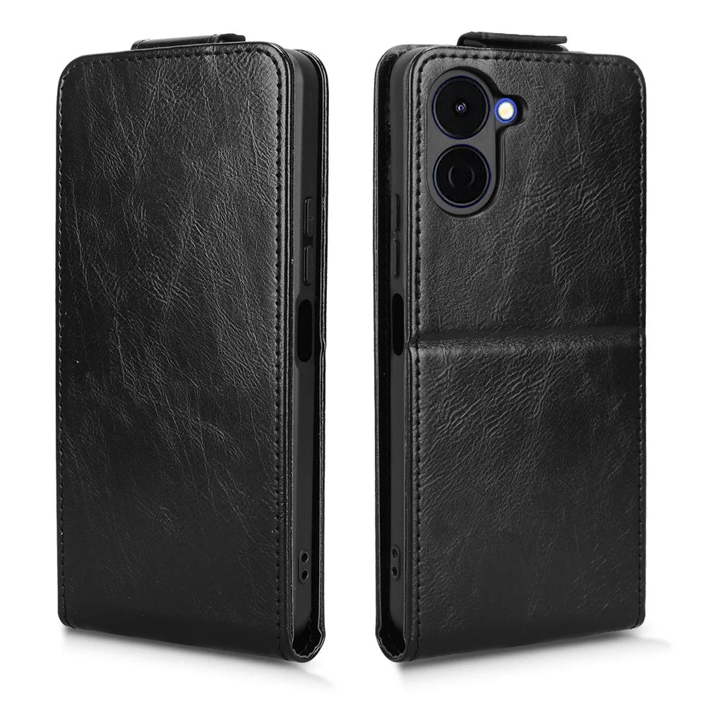 For TECNO Spark Go 3 Stand Case Magnetic Clasp Vertical Flip Leather Phone Cover with Card Holder - Black - 6