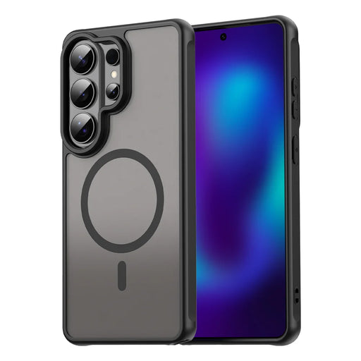 WANLONFENG For Samsung Galaxy S26 Ultra Magnetic Case  FD Series PC TPU Skin Touch Anti-drop Large Lens Phone Back Cover with Tempered Glass - Black - 2