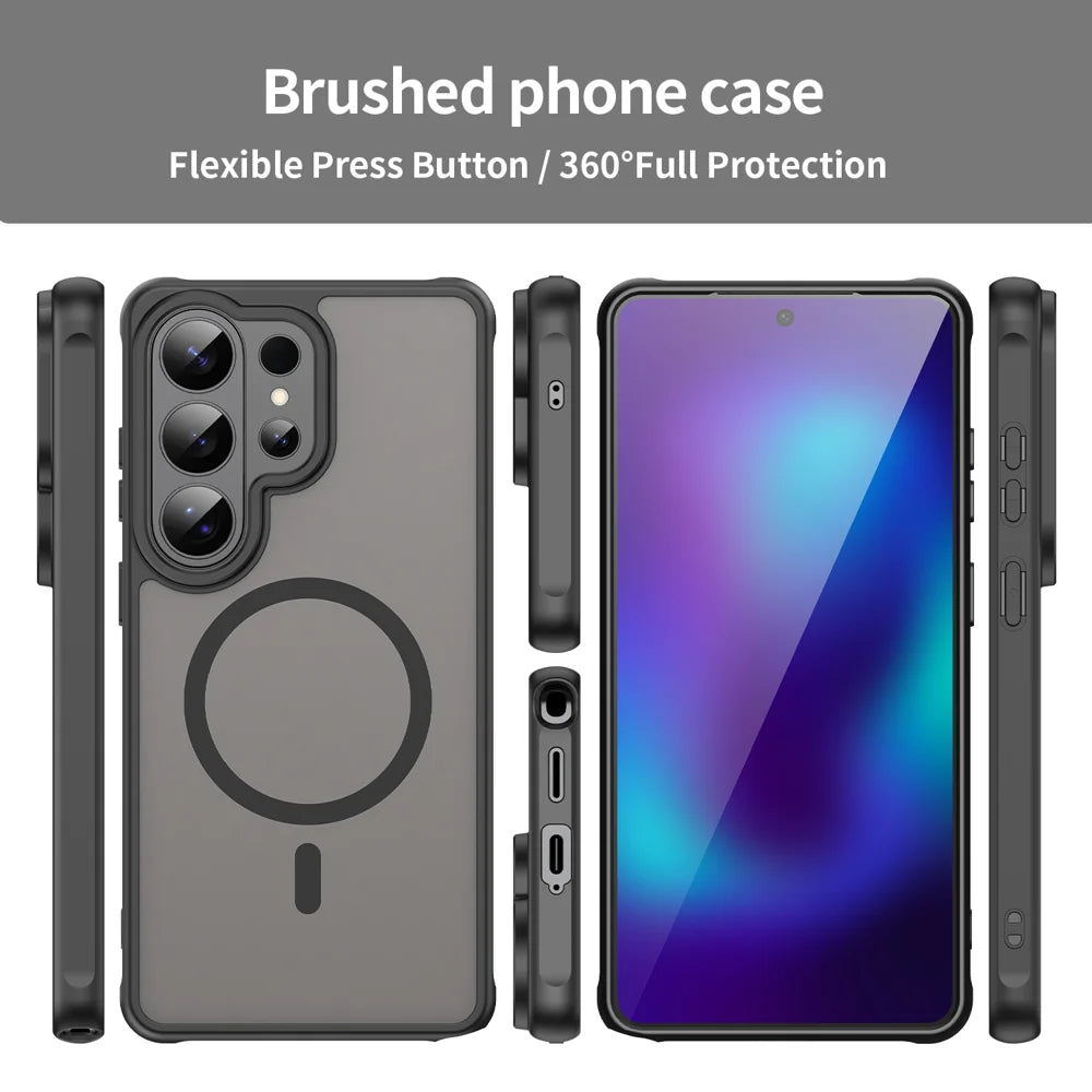 WANLONFENG For Samsung Galaxy S26 Ultra Magnetic Case  FD Series PC TPU Skin Touch Anti-drop Large Lens Phone Back Cover with Tempered Glass - Black - 3