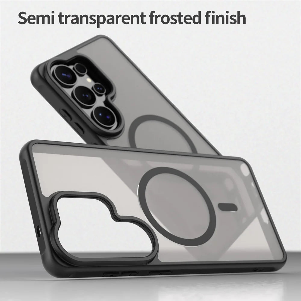WANLONFENG For Samsung Galaxy S26 Ultra Magnetic Case  FD Series PC TPU Skin Touch Anti-drop Large Lens Phone Back Cover with Tempered Glass - Black - 6
