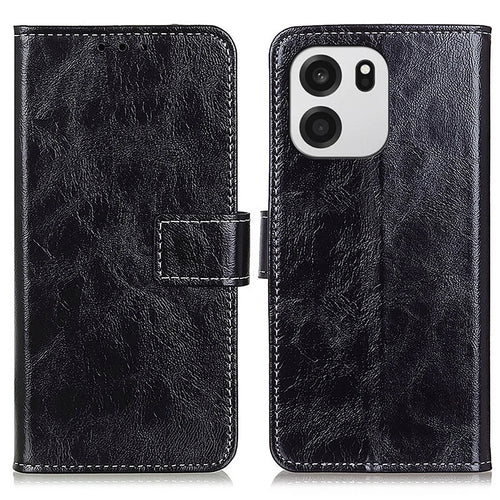 For OnePlus Nord CE6 5G / Turbo 6V 5G / Turbo 6 5G  Case Wallet Leather Phone Cover Crazy Horse Texture - Black - 1