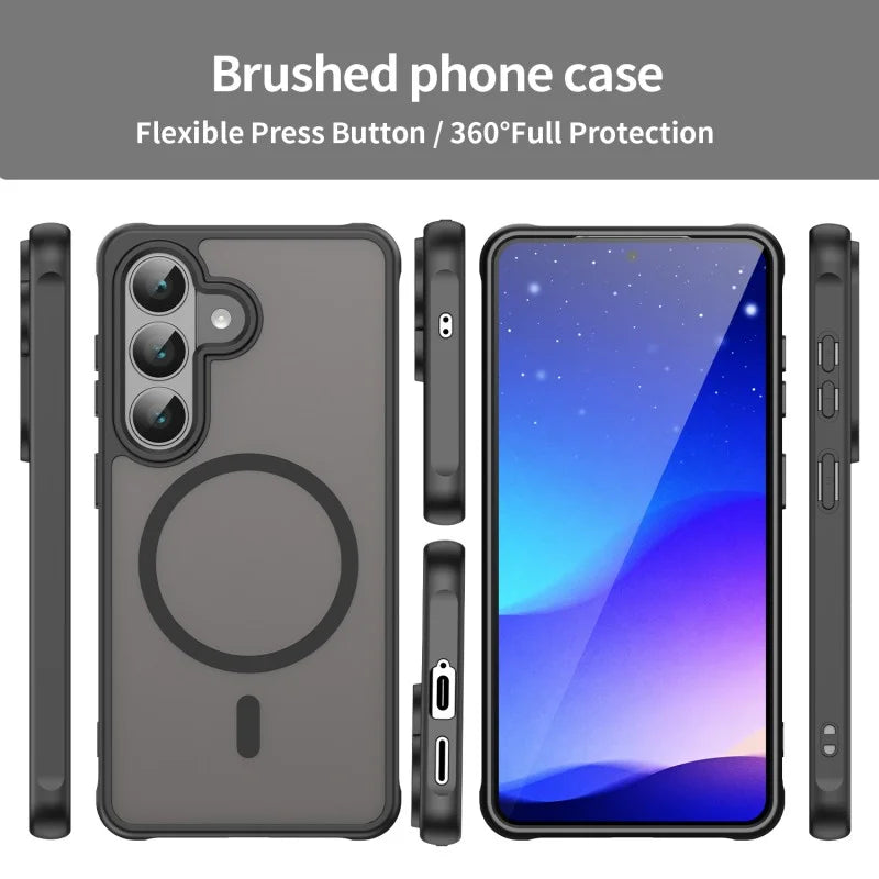 WANLONFENG For Samsung Galaxy S26+ Magnetic Case  FD Series PC TPU Skin Touch Anti-drop Large Lens Phone Back Cover with Tempered Glass - Black - 3