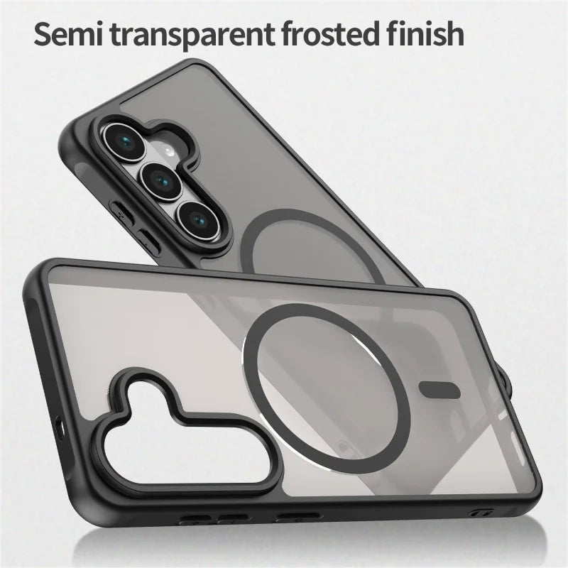 WANLONFENG For Samsung Galaxy S26+ Magnetic Case  FD Series PC TPU Skin Touch Anti-drop Large Lens Phone Back Cover with Tempered Glass - Black - 6