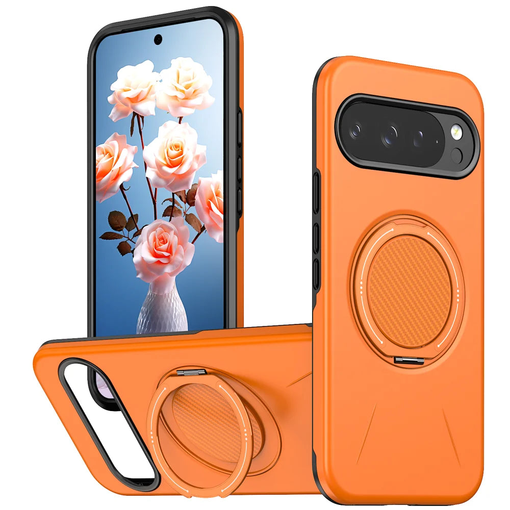 For Google Pixel 10 Pro XL / Google Pixel 9 Pro XL Magnetic Case Rotating Kickstand TPU + PC Phone Cover - Orange - 1