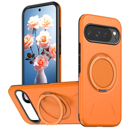For Google Pixel 10 Pro XL / Google Pixel 9 Pro XL Magnetic Case Rotating Kickstand TPU + PC Phone Cover - Orange - 1