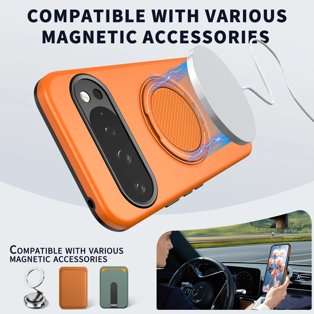 For Google Pixel 10 Pro XL / Google Pixel 9 Pro XL Magnetic Case Rotating Kickstand TPU + PC Phone Cover - Orange - 2