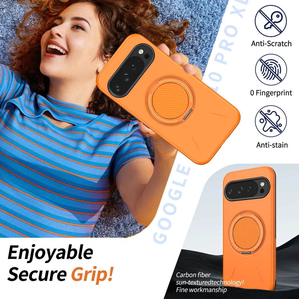 For Google Pixel 10 Pro XL / Google Pixel 9 Pro XL Magnetic Case Rotating Kickstand TPU + PC Phone Cover - Orange - 3