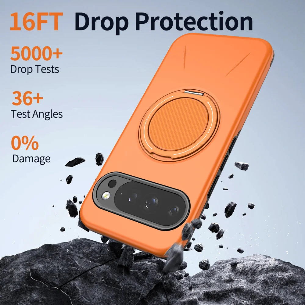 For Google Pixel 10 Pro XL / Google Pixel 9 Pro XL Magnetic Case Rotating Kickstand TPU + PC Phone Cover - Orange - 4