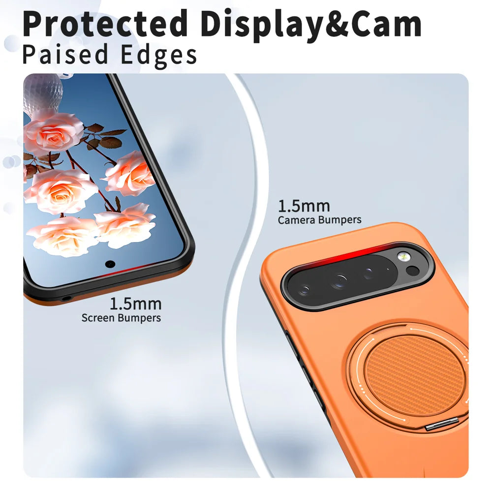 For Google Pixel 10 Pro XL / Google Pixel 9 Pro XL Magnetic Case Rotating Kickstand TPU + PC Phone Cover - Orange - 5