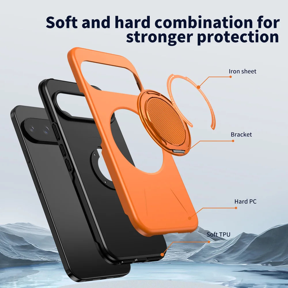 For Google Pixel 10 Pro XL / Google Pixel 9 Pro XL Magnetic Case Rotating Kickstand TPU + PC Phone Cover - Orange - 6