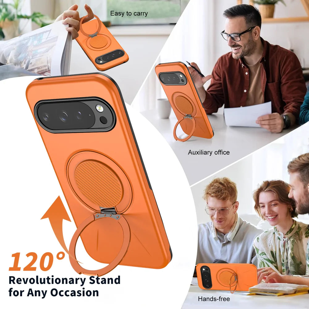 For Google Pixel 10 Pro XL / Google Pixel 9 Pro XL Magnetic Case Rotating Kickstand TPU + PC Phone Cover - Orange - 7