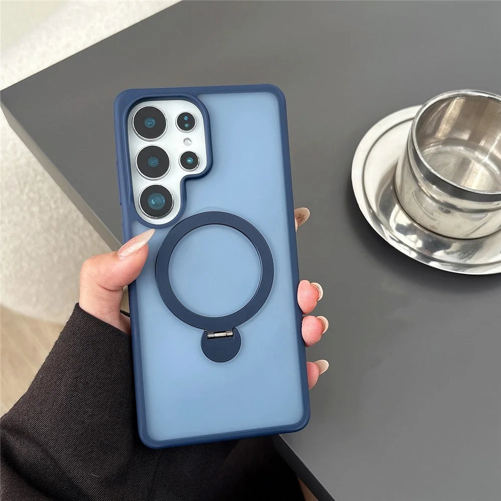 For Samsung Galaxy S26 Ultra Magnetic Case Rotary Ring Kickstand TPU + PC Phone Cover - Blue - 7