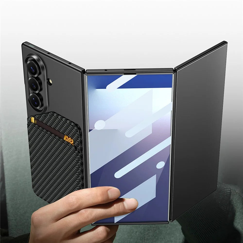 GKK For Samsung Galaxy Z TriFold 5G Case with HD Front Tempered Glass Film Magnetic Card Holder Ultra Thin PC Phone Cover - Dark Blue - 6