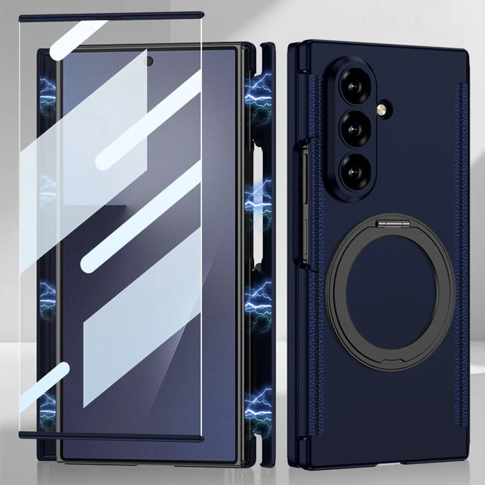 GKK For Samsung Galaxy Z TriFold 5G Magnetic Case with Rotating Kickstand  /  HD Tempered Glass Front Screen Film Hard PC Phone Cover - Dark Blue - 1