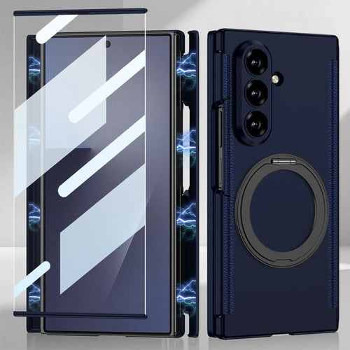GKK For Samsung Galaxy Z TriFold 5G Magnetic Case with Rotating Kickstand  /  HD Tempered Glass Front Screen Film Hard PC Phone Cover - Dark Blue - 1