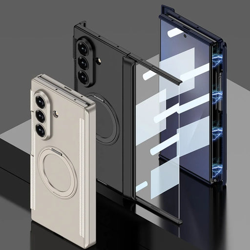 GKK For Samsung Galaxy Z TriFold 5G Magnetic Case with Rotating Kickstand  /  HD Tempered Glass Front Screen Film Hard PC Phone Cover - Dark Blue - 2