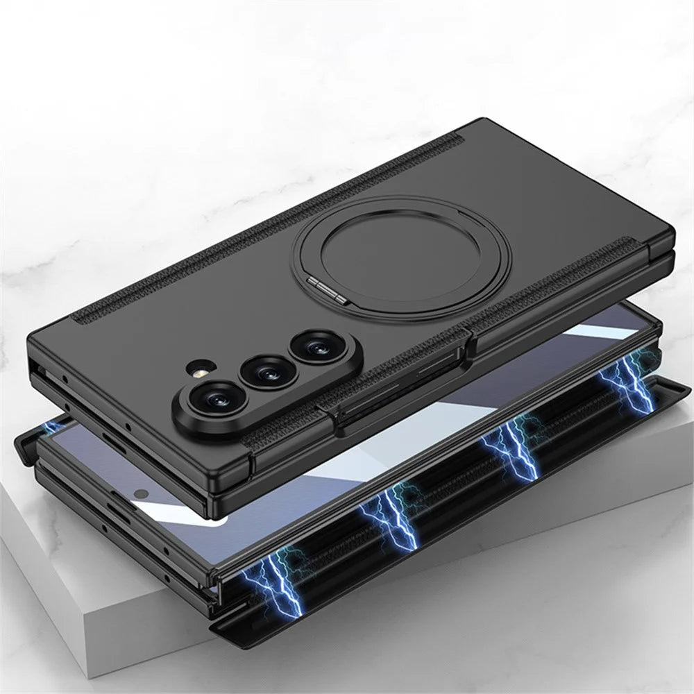 GKK For Samsung Galaxy Z TriFold 5G Magnetic Case with Rotating Kickstand  /  HD Tempered Glass Front Screen Film Hard PC Phone Cover - Dark Blue - 6