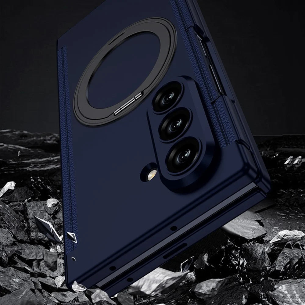 GKK For Samsung Galaxy Z TriFold 5G Magnetic Case with Rotating Kickstand  /  HD Tempered Glass Front Screen Film Hard PC Phone Cover - Dark Blue - 7