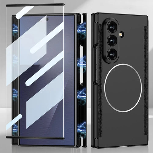 GKK For Samsung Galaxy Z TriFold 5G Magnetic Case with Tempered Glass Front Screen Film Dual Magnetic Hinge Hard PC Phone Cover - Black - 1