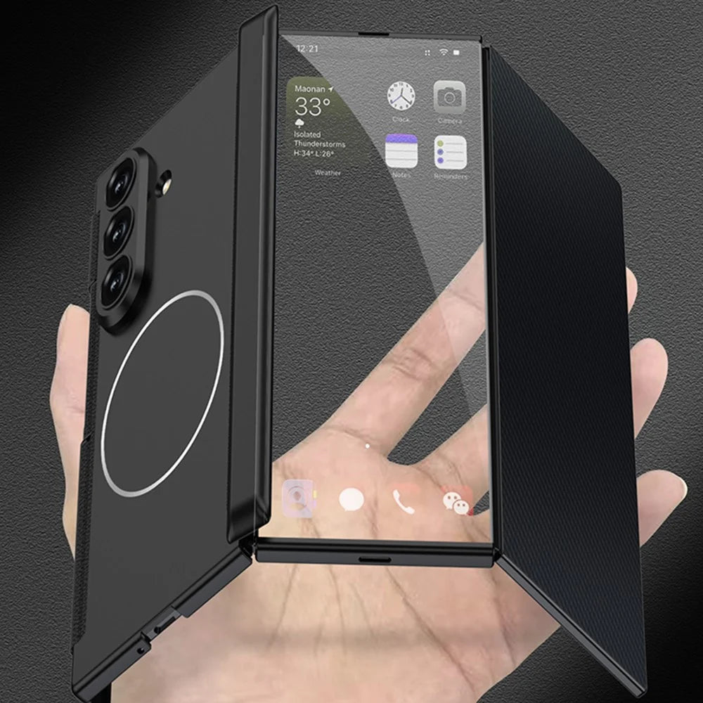 GKK For Samsung Galaxy Z TriFold 5G Magnetic Case with Tempered Glass Front Screen Film Dual Magnetic Hinge Hard PC Phone Cover - Black - 3