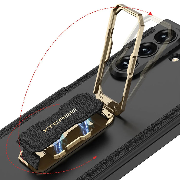 GKK For Samsung Galaxy Z TriFold 5G Case with Tempered Glass Front Screen Film Magnetic Wrist Strap Kickstand Hard PC Phone Cover - Titanium Grey - 6