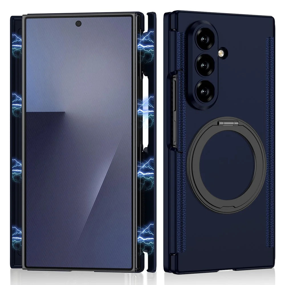 GKK For Samsung Galaxy Z TriFold 5G Magnetic Case with Rotating Metal Kickstand Hard PC Phone Cover - Dark Blue - 1