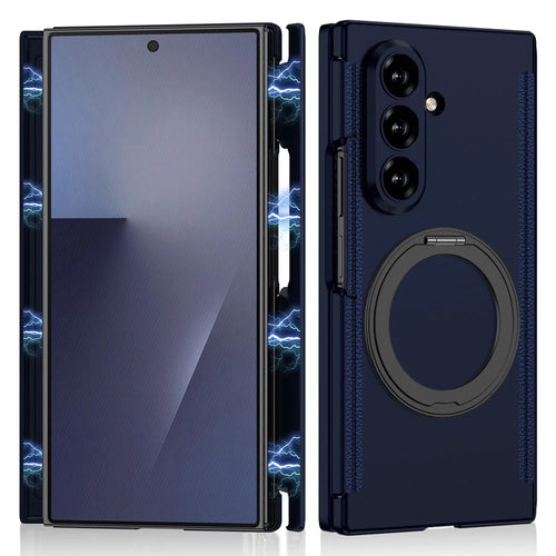 GKK For Samsung Galaxy Z TriFold 5G Magnetic Case with Rotating Metal Kickstand Hard PC Phone Cover - Dark Blue - 1