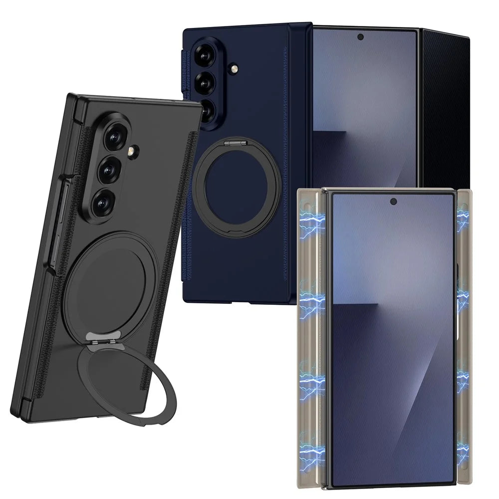 GKK For Samsung Galaxy Z TriFold 5G Magnetic Case with Rotating Metal Kickstand Hard PC Phone Cover - Dark Blue - 2