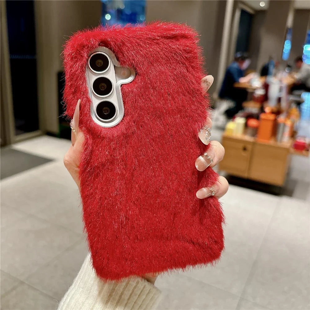 For Samsung Galaxy S26 Phone Case Soft Plush Fuzzy Fur TPU Protective Cover - Red - 2