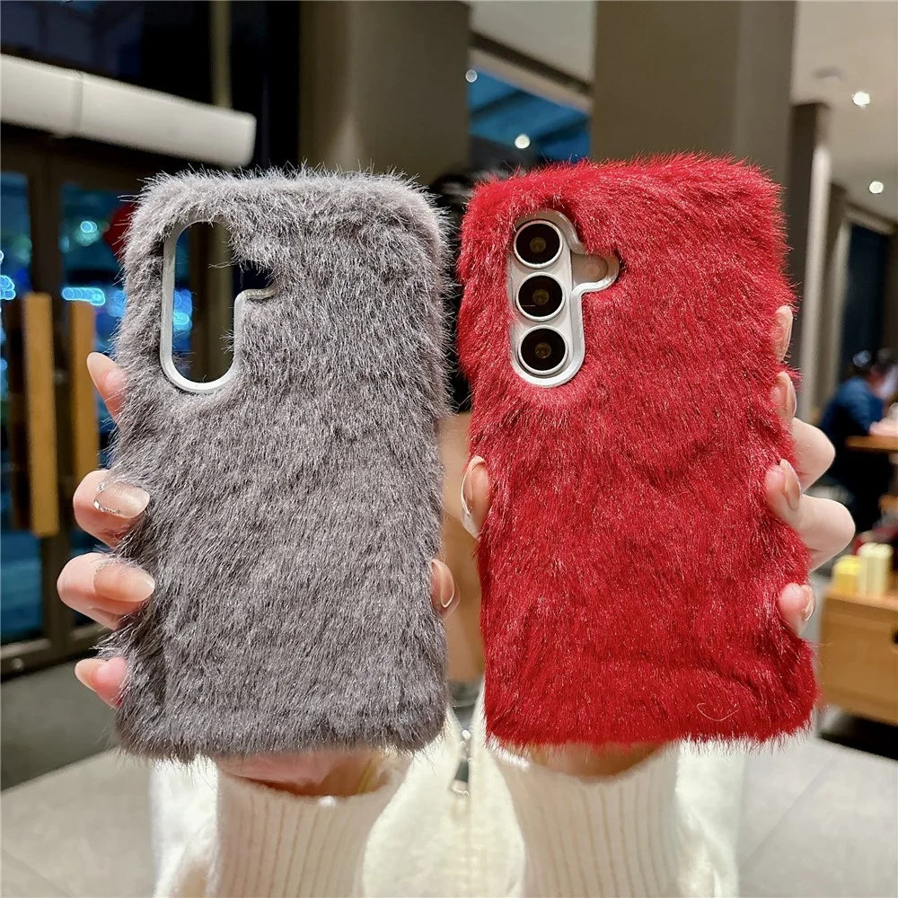 For Samsung Galaxy S26 Phone Case Soft Plush Fuzzy Fur TPU Protective Cover - Red - 4