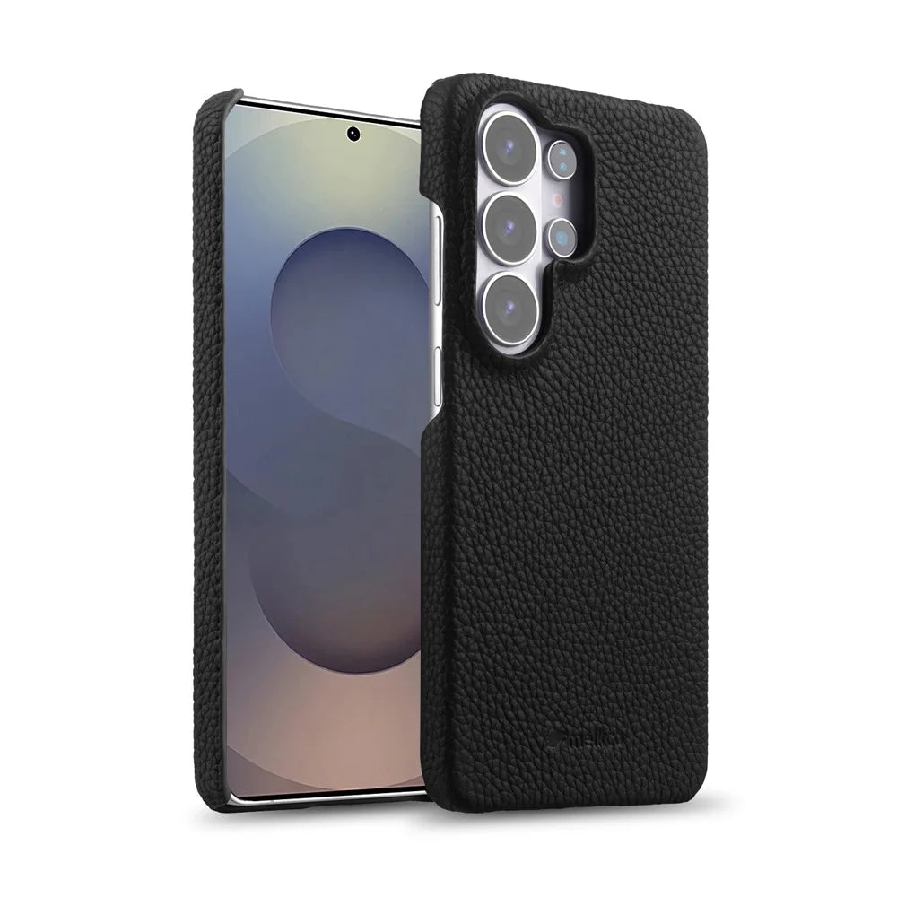 MELKCO For Samsung Galaxy S26 Ultra Case Genuine Cow Leather PC Phone Cover Magnetic Case - Black - 1