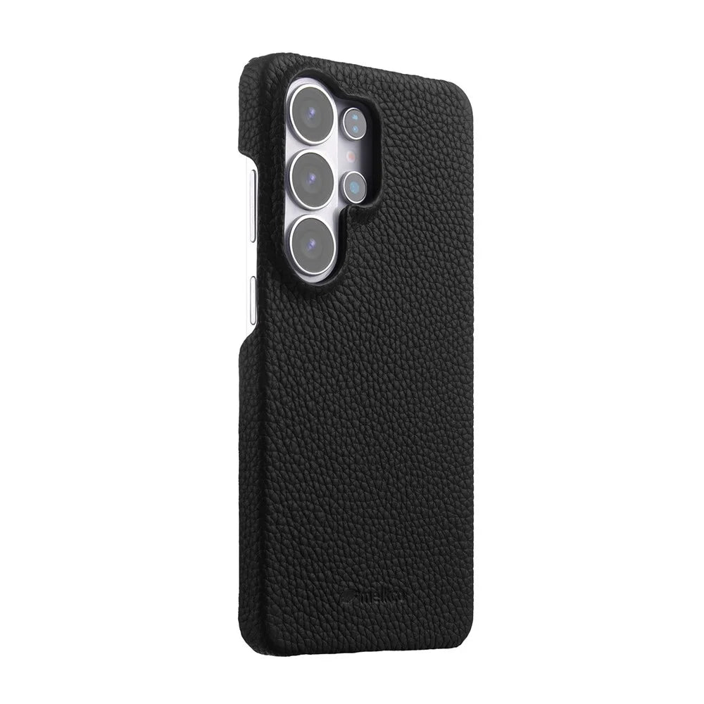 MELKCO For Samsung Galaxy S26 Ultra Case Genuine Cow Leather PC Phone Cover Magnetic Case - Black - 2