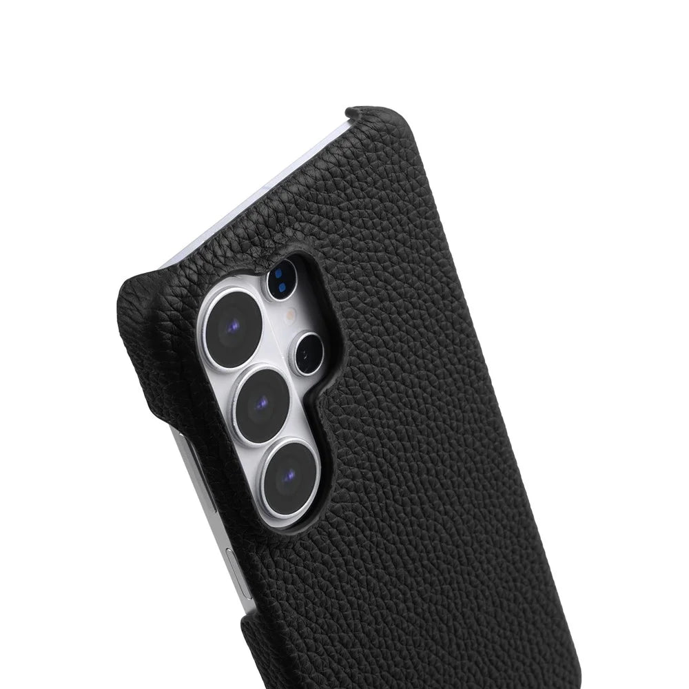 MELKCO For Samsung Galaxy S26 Ultra Case Genuine Cow Leather PC Phone Cover Magnetic Case - Black - 4