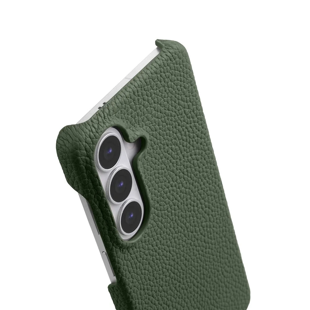 MELKCO For Samsung Galaxy S26+ Case Genuine Cow Leather PC Phone Cover Magnetic Case - Dark Green - 4