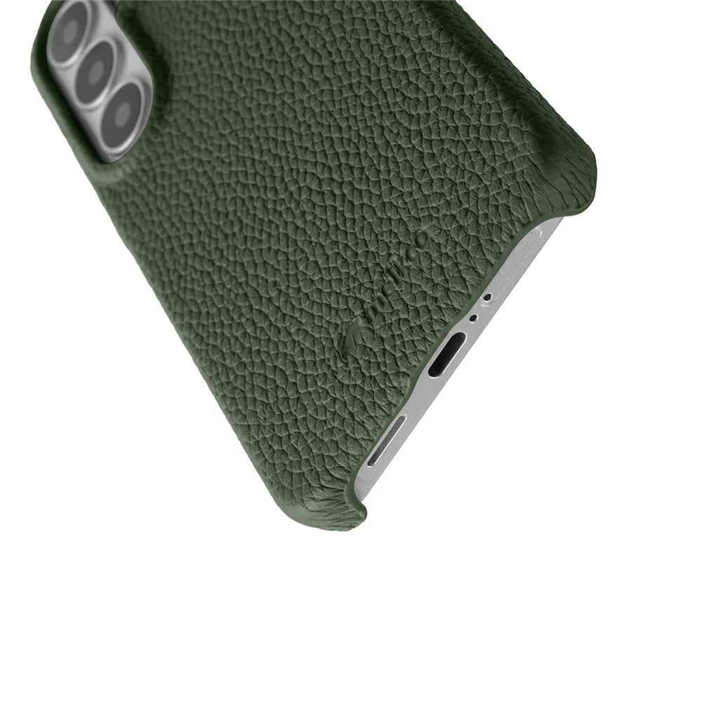 MELKCO For Samsung Galaxy S26+ Case Genuine Cow Leather PC Phone Cover Magnetic Case - Dark Green - 5