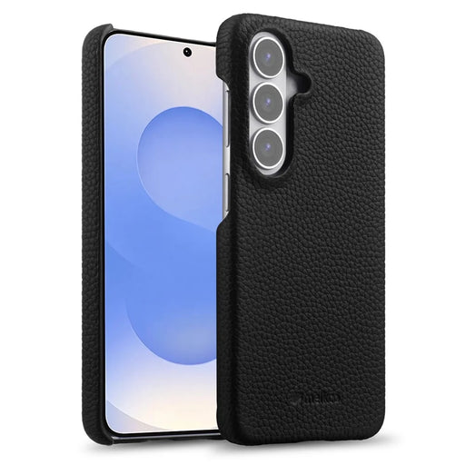 MELKCO For Samsung Galaxy S26 Case Genuine Cow Leather PC Phone Cover Magnetic Case - Black - 1