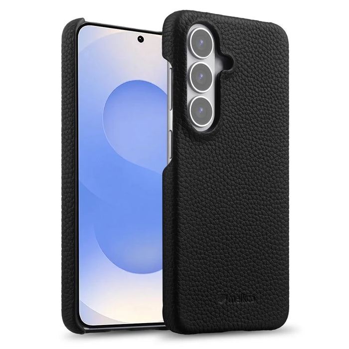 MELKCO For Samsung Galaxy S26 Case Genuine Cow Leather PC Phone Cover Magnetic Case - Black - 1