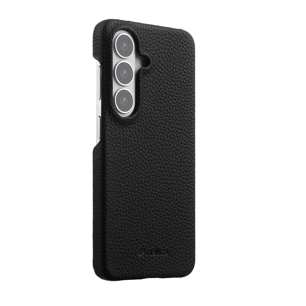 MELKCO For Samsung Galaxy S26 Case Genuine Cow Leather PC Phone Cover Magnetic Case - Black - 2