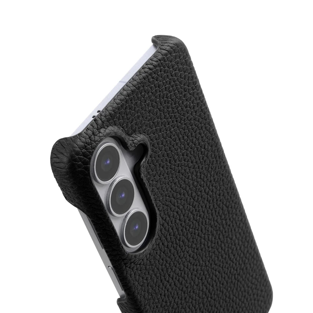 MELKCO For Samsung Galaxy S26 Case Genuine Cow Leather PC Phone Cover Magnetic Case - Black - 4