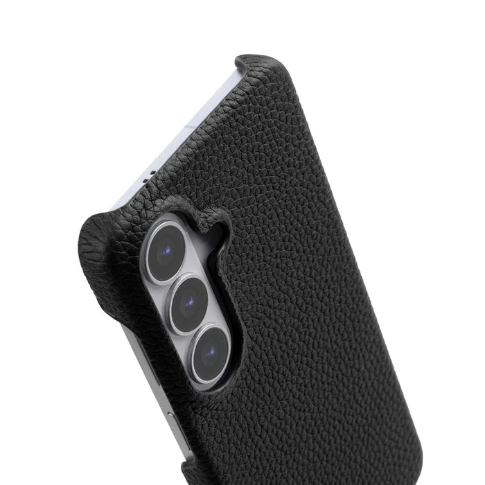 MELKCO For Samsung Galaxy S26 Case Genuine Cow Leather PC Phone Cover Magnetic Case - Black - 4