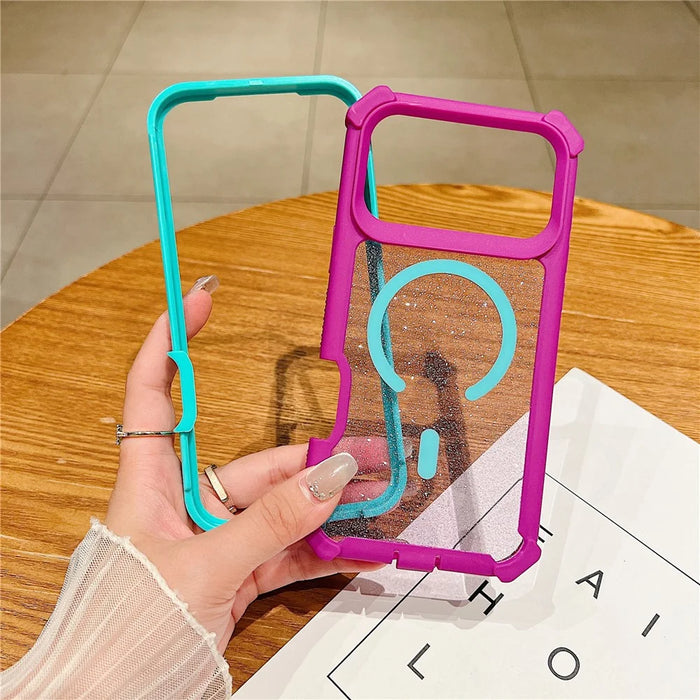 For iPhone 17 Pro Magnetic Case Detachable 2 in 1 Glitter TPU + PC Shockproof Phone Back Cover Compatible with MagSafe - Black - 2